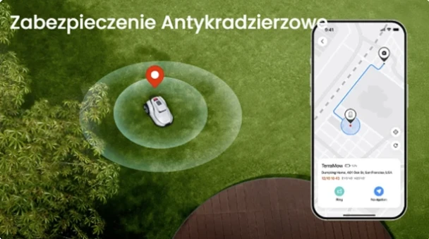 Infografika - zabezpieczenie antykradzieżowe robota koszącego